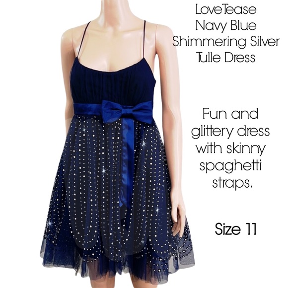 Love Tease Navy Blue Shimmering Silver Tulle Dress - Picture 8 of 14